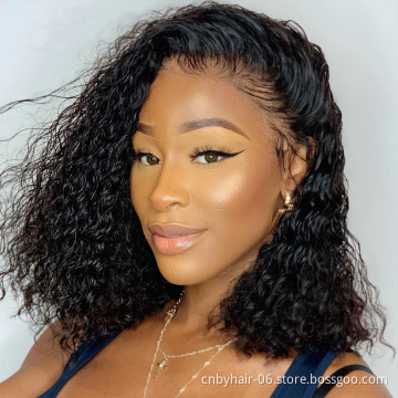afro curly wigs lace front bob curly wigs natural hairline 180% density lace frontal remy human hair wigs for black women